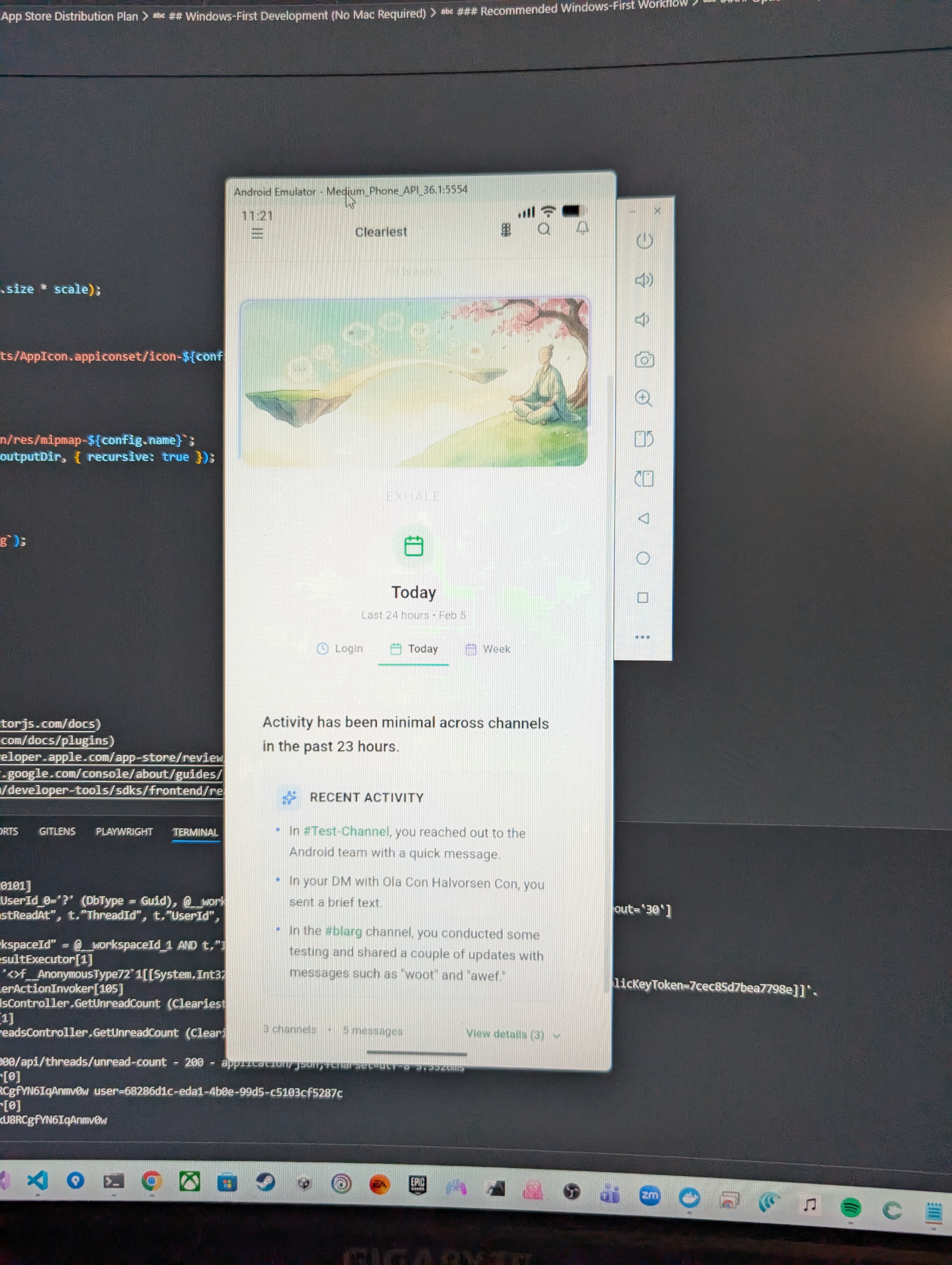 Early version of the Cleariest app running in an Android emulator
