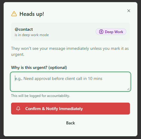 Emergency override dialog asking for reason