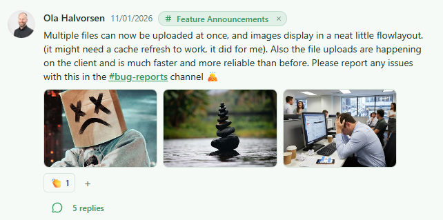 Message with various file types attached and rendering inline