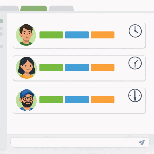 Team members posting structured async standup updates at different times of day