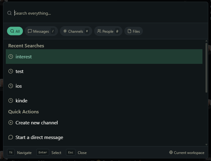 Command palette showing unified search results