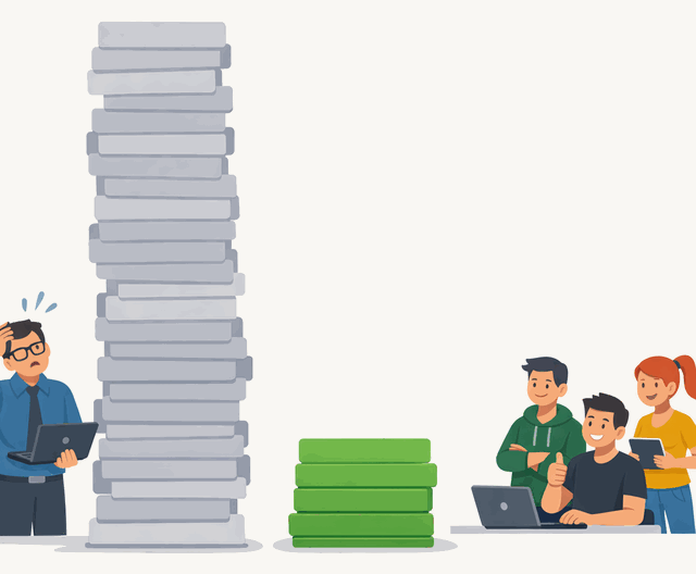 Tall stack of unused enterprise features versus short productive stack of startup essentials