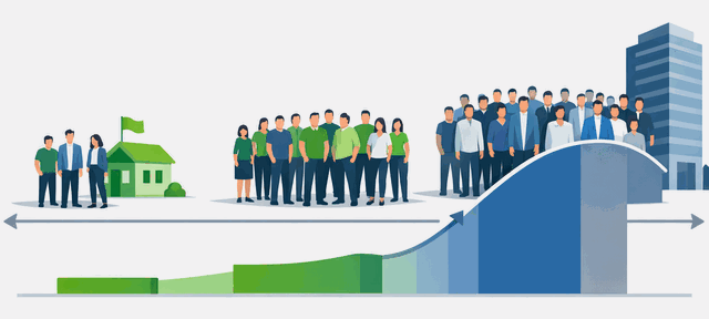 Startup growth timeline showing when enterprise features become justified at the 50-person inflection point